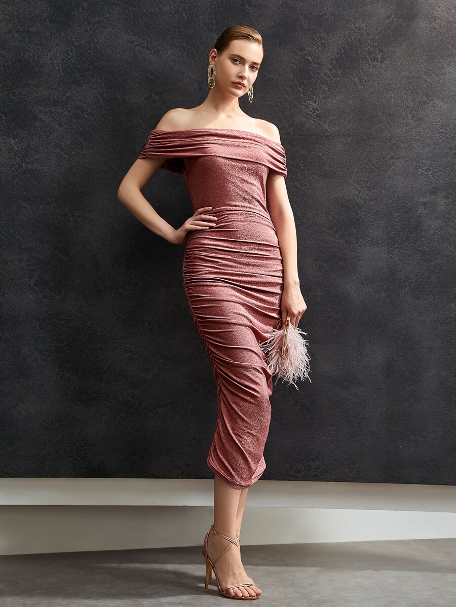 MOTF 褶皺金屬亮絲緊身洋裝