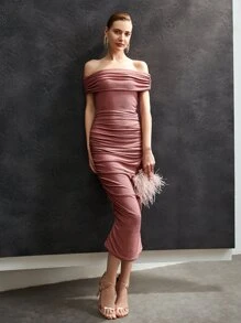 MOTF 褶皺金屬亮絲緊身洋裝 - 藕粉色 - 查看 5