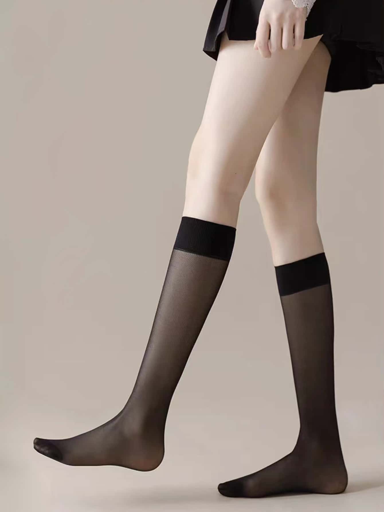 Calcetines altos unicolor - Negro - Ver 1
