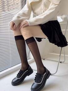 Calcetines altos unicolor - Negro - Ver 2