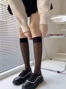 Calcetines altos unicolor - Negro - Ver 3