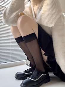 Calcetines altos unicolor - Negro - Ver 4