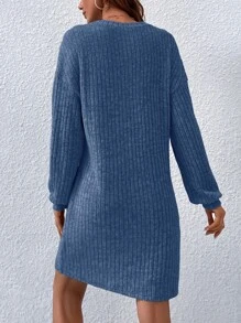 SHEIN Essnce 落肩袖條紋針織洋裝不附腰帶 - 霧霾藍 - 查看 2