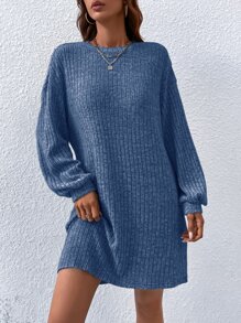 SHEIN Essnce 落肩袖條紋針織洋裝不附腰帶 - 霧霾藍 - 查看 6