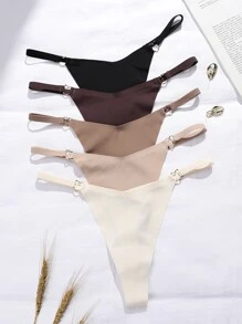 5packs Solid Heart Ring Linked Simple Sexy Panties - Multicolor - View 1