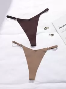 5packs Solid Heart Ring Linked Simple Sexy Panties - Multicolor - View 6