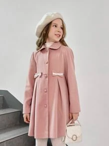 SHEIN Girls Bow Front Fold Pleated Overcoat