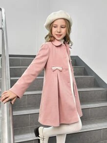 SHEIN Girls Bow Front Fold Pleated Overcoat