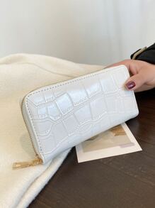 Funda para chequera con relieve de cocodrilo, delgada, portátil, para empleados administrativos, ideal para mujeres, estudiantes, estudiantes universitarios, viajes de negocios, oficina, aniversarios, parejas, cumpleaños, San Valentín, billetera, billetera larga, útiles escolares. - Blanco - Ver 2