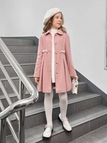 SHEIN Girls Bow Front Fold Pleated Overcoat