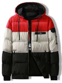 Manfinity Men Cut And Sew Panel Hooded Padded Coat - Multicolor - View 1