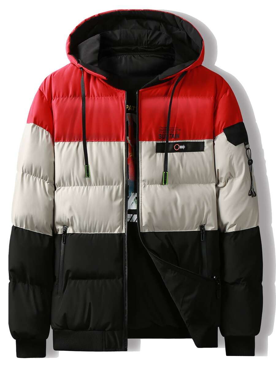 Manfinity Men Cut And Sew Panel Hooded Padded Coat - Multicolor - View 1