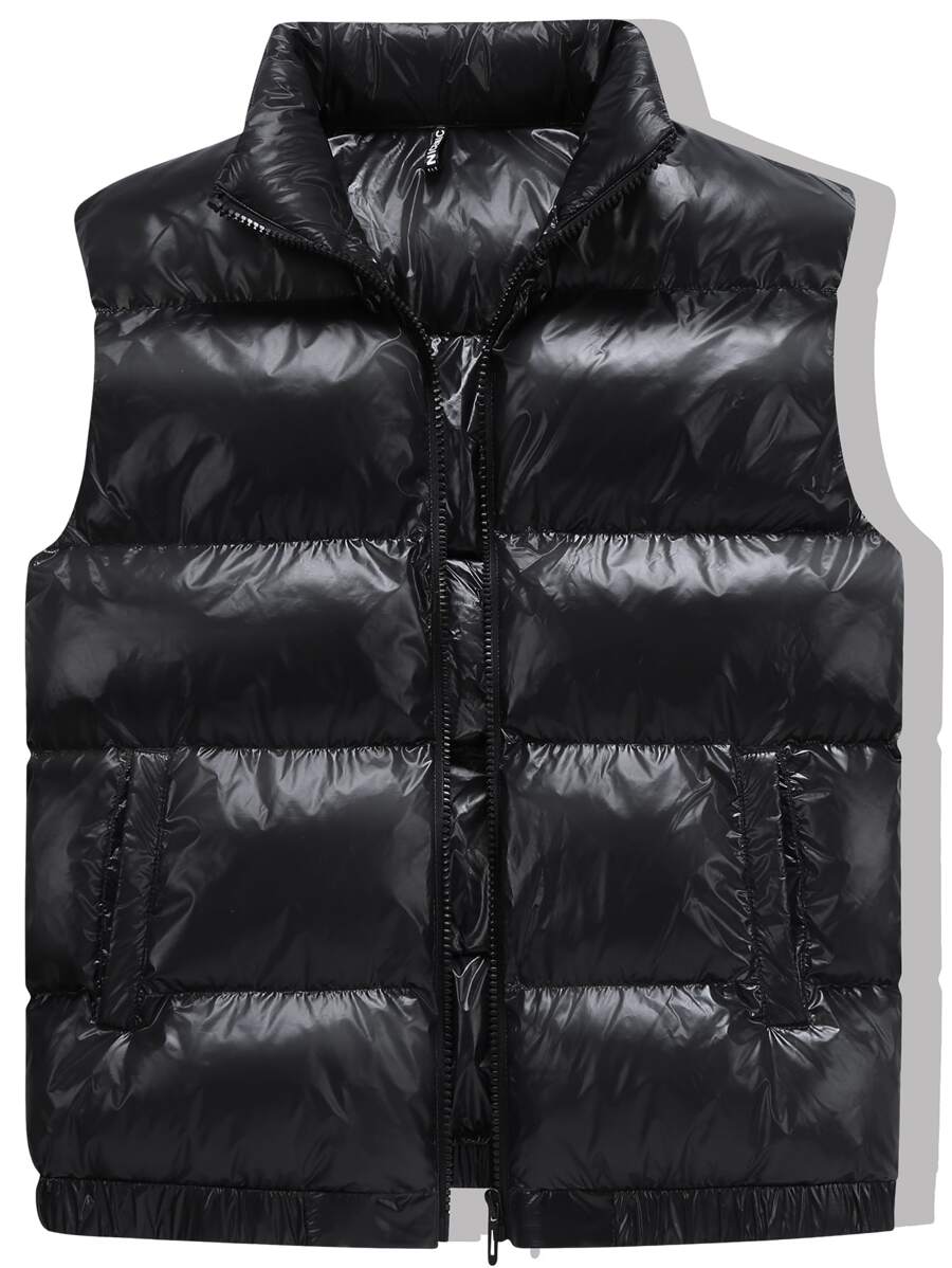 Manfinity Men Solid Zipper Detail Padded Gilet - Black - View 1