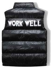 Manfinity Men Solid Zipper Detail Padded Gilet - Black - View 2