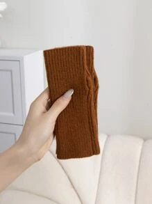 1 đôi Găng tay mùa đông dệt kim màu trơn, thiết kế đơn giản và linh hoạt - màu nâu - Xem 5