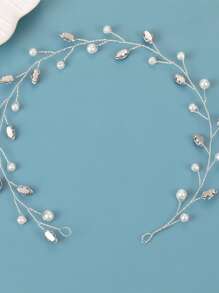 水钻和仿珍珠装饰发带 - 白色 - 查看 3