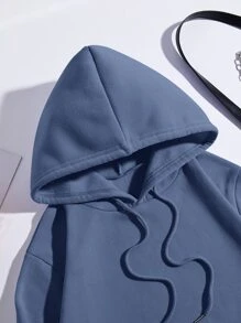 INAWLY Hoodie Túi kangaroo Chất rắn Lót nhiệt - Màu xanh bụi bặm - Xem 5