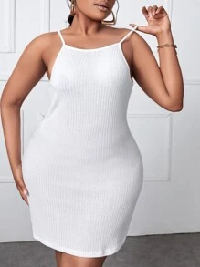 SHEIN SXY Plus Solid Waffle Knit Cami Dress - White - View 1