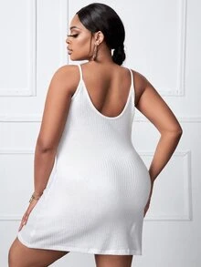 SHEIN SXY Plus Solid Waffle Knit Cami Dress - White - View 2