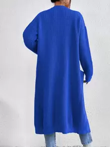 SHEIN Essnce Drop Shoulder Dual Pockets Duster Cardigan - Royal Blue - View 2