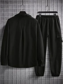 Nam Buckled Túi có nắp Thả vai Áo sơ mi & Quần - màu đen - Xem 2