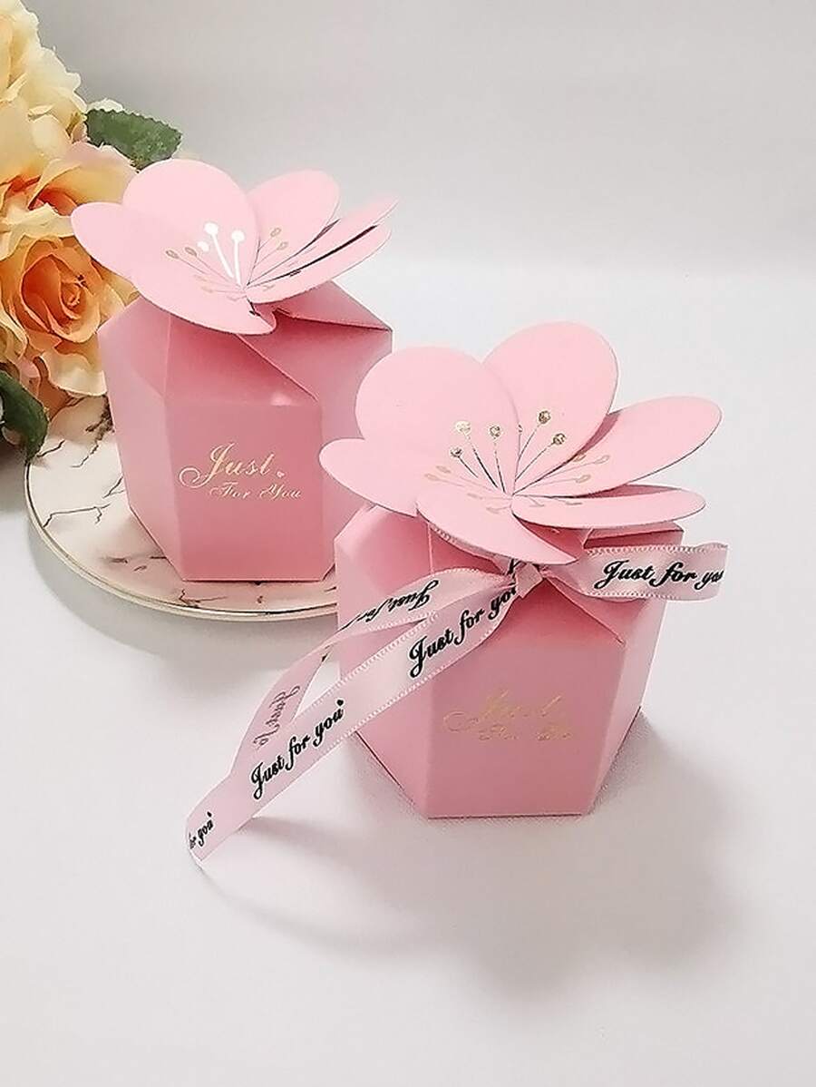 5 cái Hộp đóng gói thiết kế hoa, Hộp trang trí hoa & nơ hiện đại Hộp gói kẹo cho đám cưới - Hồng - Xem 1