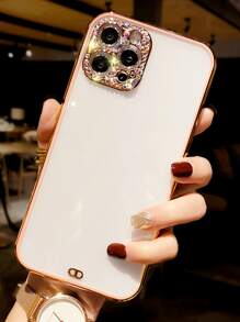 鑲嵌水晶裝飾對比色框架手機殼，適用於 iPhone 11、 iPhone 13、 iPhone 14 Pro Max - 粉色 - 查看 2