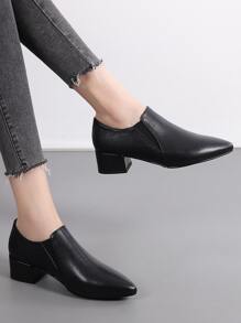 Women's Pointed Toe Chunky Heel Office Work Shoes Fashion Pumps For Spring Autumn, Elegant - Black - View 2