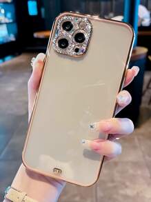 鑲嵌水晶裝飾對比色框架手機殼，適用於 iPhone 11、 iPhone 13、 iPhone 14 Pro Max - 粉色 - 查看 3