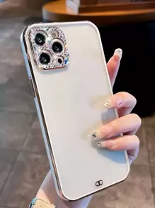 水鑽裝飾邊框拼接手機外殼 - 白色 - 查看 1