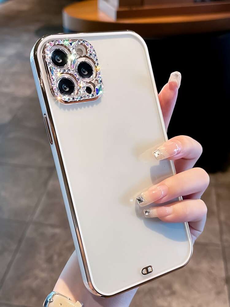 Rhinestone Decor Contrast Frame Phone Case