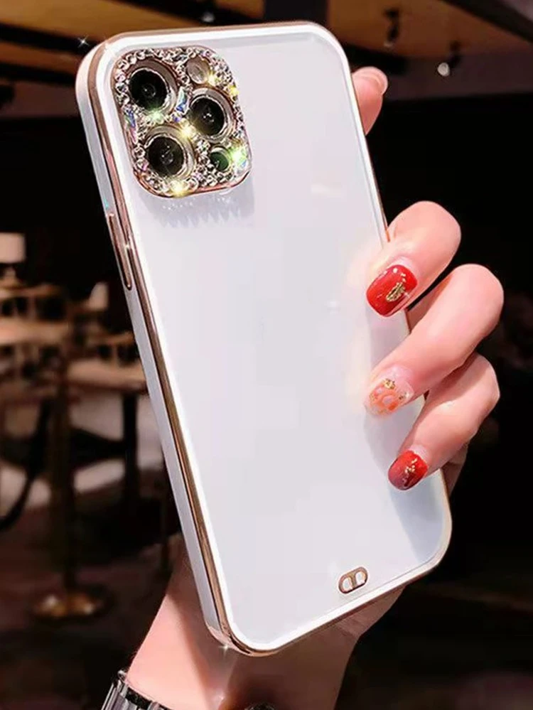 Rhinestone Decor Contrast Frame Phone Case