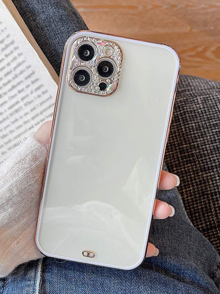 Rhinestone Decor Contrast Frame Phone Case