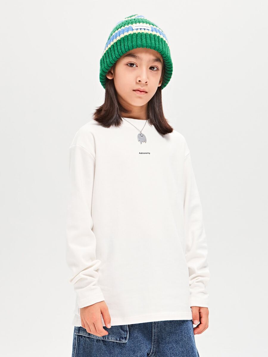 Niños Camiseta con estampado de letra - Blanco - Ver 1