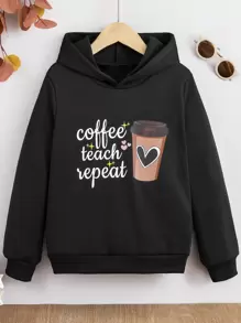 女孩標語和愛心圖案連帽衫