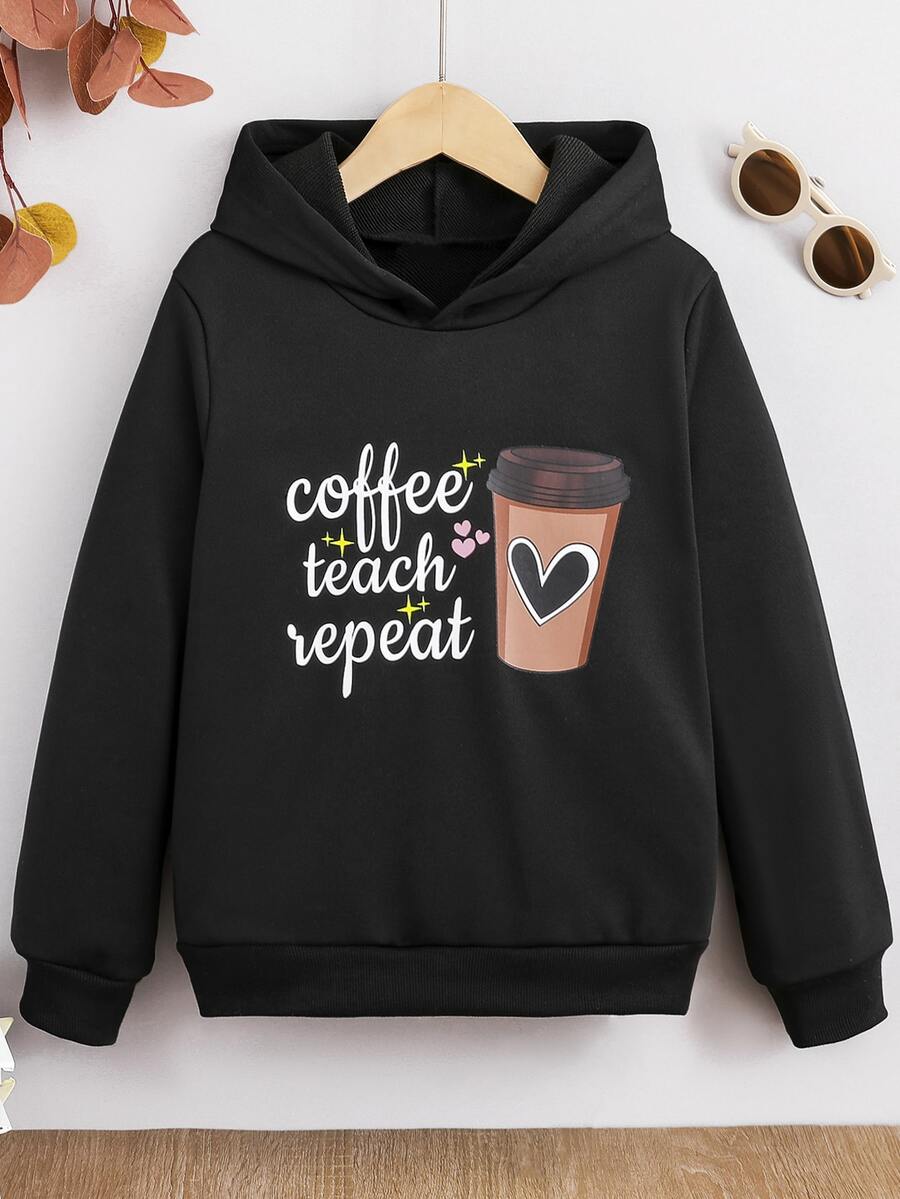 女孩標語和愛心圖案連帽衫