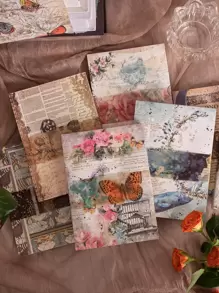 have a good day 1pc 100 Sheets Vintage Style Decorative Material Paper For Aesthetic Scrapbooking, Collage, Diy Craft, Style Design, Office Or School Supplies(random 8 Patterns) - Multicolor - View 1