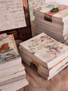 have a good day 1pc 100 Sheets Vintage Style Decorative Material Paper For Aesthetic Scrapbooking, Collage, Diy Craft, Style Design, Office Or School Supplies(random 8 Patterns) - Multicolor - View 4