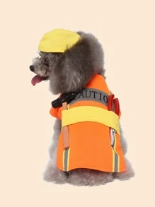 1set Fireman Design Pet Costume Halloween Halloween Costumes - Orange - View 2