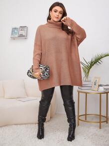 SHEIN LUNE Plus Turtleneck Batwing Sleeve Jumper - Dusty Pink - View 4