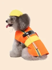 1set Fireman Design Pet Costume Halloween Halloween Costumes - Orange - View 6