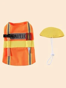 1set Fireman Design Pet Costume Halloween Halloween Costumes - Orange - View 7