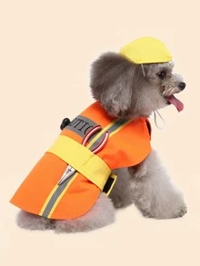 1set Fireman Design Pet Costume Halloween Halloween Costumes - Orange - View 8
