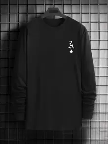 Manfinity Homme Áo thun dài tay in hình bài tây nam, quà tặng cho bạn trai - màu đen - Xem 3