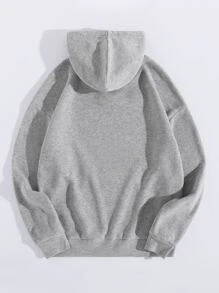SHEIN Unity Drop Shoulder Letter Graphic Pouch Pocket Hoodie - Light Grey - View 2