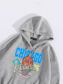 SHEIN Unity Drop Shoulder Letter Graphic Pouch Pocket Hoodie - Light Grey - View 4