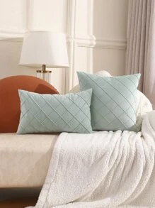1pc Plain Pintuck Cushion Cover Without Filler - Mint Green - View 1