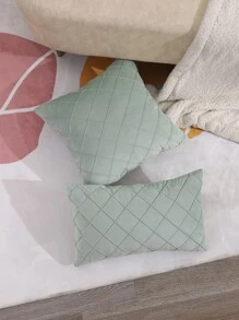 1pc Plain Pintuck Cushion Cover Without Filler - Mint Green - View 6