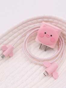 5 piezas Set Protector de cable de dato cerdo - Rosa - Ver 3