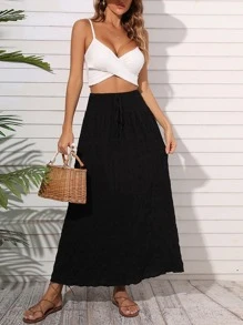 SHEIN Holidaya Shirred Tie Front Maxi Skirt - Black - View 1